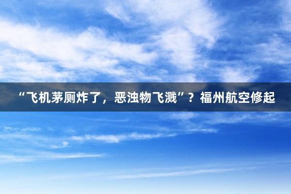 “飞机茅厕炸了，恶浊物飞溅”？福州航空修起